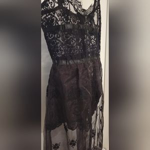 Sheer Embroidered Mesh Lace Overlay Top Slip Dress